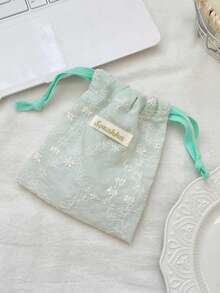 1 pieza Bolsa con cordón bordada con flores de estilo fresco, bolsa con cordón multiusos para almacenamiento de artículos, organizador de artículos pequeños, bolsa minimalista para cosméticos, bolsa para monedas, bolsa de viaje, suministros escolares, esenciales para dormitorio universitario, bolsa de maquillaje portátil, bolsa de cuidado de la piel, bolsa de tocador, bolsa de almacenamiento de joyas, bolsa de almacenamiento de lápiz labial, bolsa de almacenamiento de aceite labial, bolsa de almacenamiento de esmalte de uñas, bolsa de almacenamiento de horquillas, billetera, bolsa de maquillaje - Multicolor - Ver 7