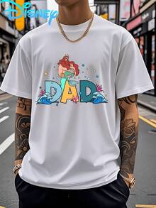 (Disney Licensed)Disney The Little Mermaid1 Ariel & King Triton "DAD" Graphic Tee Men's Oversized Crew Neck Short Sleeve T-Shirt, Casual Streetwear With Underwater Waves Print, Ocean Father's Day Themed Loose Fit Casual Top, Mens Clothes, Men, Ropa De Hombre, Summer Clothes, Men Shirts, Graphic Tees, Disney Outfits Men, Graphic Tees, Camisetas Para Hombre, Camisas Para Hombre, Summer Outfits For Men, Father's Day Gift, Perfect Gift For Family And Friends, Which Are Necessary For Birthday Parties, Disney Shirts, Mens Clothes, Summer Clothes, Officially Licensed Disney T-Shirts, Disney Men's And Women's Spring/Summer Fashion Casual Short-Sleeve T-Shirts - White - View 1