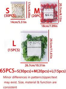 20/65/130 Unidades Sacos Zip Lock Transparentes, Sacos de Armazenamento de Alimentos Reselháveis, Sacos de Vedação Reutilizáveis para Cozinha para Biscoitos, Doces, Lanches, Frutas Secas, Grãos, Especiarias, Recipientes de Alimentos à Prova de Vazamento, Acessórios de Cozinha, Cor do Zíper e Padrão Aleatória, Suprimentos de Volta às Aulas - Multicolorido - Visão 13