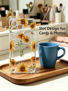 1 unidad Patrón floral de margaritas amarillas Funda para iPhone 14, protección anticaída con airbag reforzado en las cuatro esquinas, tarjetero invisible integrado en la parte trasera, compatible para tarjeta personal, carnet de conducir, tarjeta de acceso y tarjeta de transporte, funda protectora antigolpes portátil con ranura para tarjetas, diseño sencillo y elegante, ideal para uso diario, desplazamientos y viajes - transparente - Ver 2