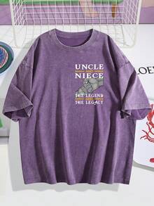 Uncle And Niece Matching The Legend The Legacy T-Shirt,Double-Sided Printed Unisex T-Shirt, Vintage Streetwear Heavyweight Cotton Tee, Anime Manga Casual Daily Top, Ideal Gift For Anime Enthusiasts - 深紫色 - 查看 2
