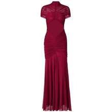 Solid Color Pleated Hollow Out Design Elegant Waist Fitted Bridesmaid Dress, Suitable For Weddings And Banquets - Burgundy - View 5