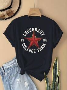 Women's T-Shirt With The Legendary Spirit Of The University Team - 1989 Retro Design And Red Star Emblem - Soft Solid Color Casual Alumni Shirt, Ideal For Game Days, College Events And Casual Wear - Breathable And Comfortable T-Shirt For All Seasons - 黑色 - 查看 7