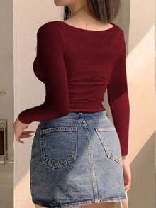 Camiseta de mujer con pliegues, ajustada y versátil para el Día de San Valentín - Burdeos - Ver 5