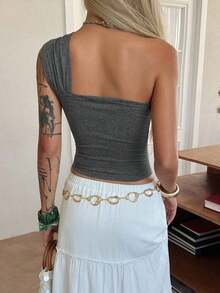 Camiseta sin mangas ajustada con tiras cruzadas huecas, estilo sexy y casual para mujer, Y2K - Gris Oscuro - Ver 6
