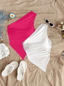 2 piezas de blusas de verano para mujer con dobladillo asimétrico y tirantes, color negro y rojo, adecuado para el verano - Multicolor 5 - Ver 3