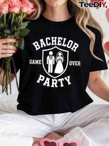 TEEDIY Women's 100% Short Sleeve T-Shirt - Round Neck Bachelorette Party T-Shirt, Casual Summer Beachwear And Bachelorette Party Outfits, Machine Washable, Suitable Gift For Beach Vacation, Daily Wear And Holidays. - 黑色 - 查看 1