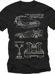 Unisex "Back To The Future" Graphic T-Shirt With 1.21 Gigawatt Flux Capacitor, Black, Casual, Crew Neck, Vintage Design, Soft Fabric, Pop Culture Clothing For Sci-Fi Fans And Movie Lovers - 黑色 - 查看 7