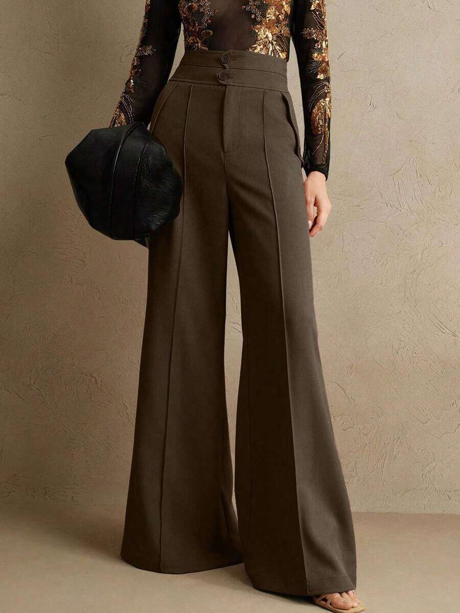 Pantalones de traje acampanados de cintura alta elegantes, estilo urbano chic, atuendo de Año Nuevo - Café integral - Ver 1
