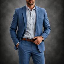 Men's Microfiber Melange Tailored Suit - 藍色 - 查看 1