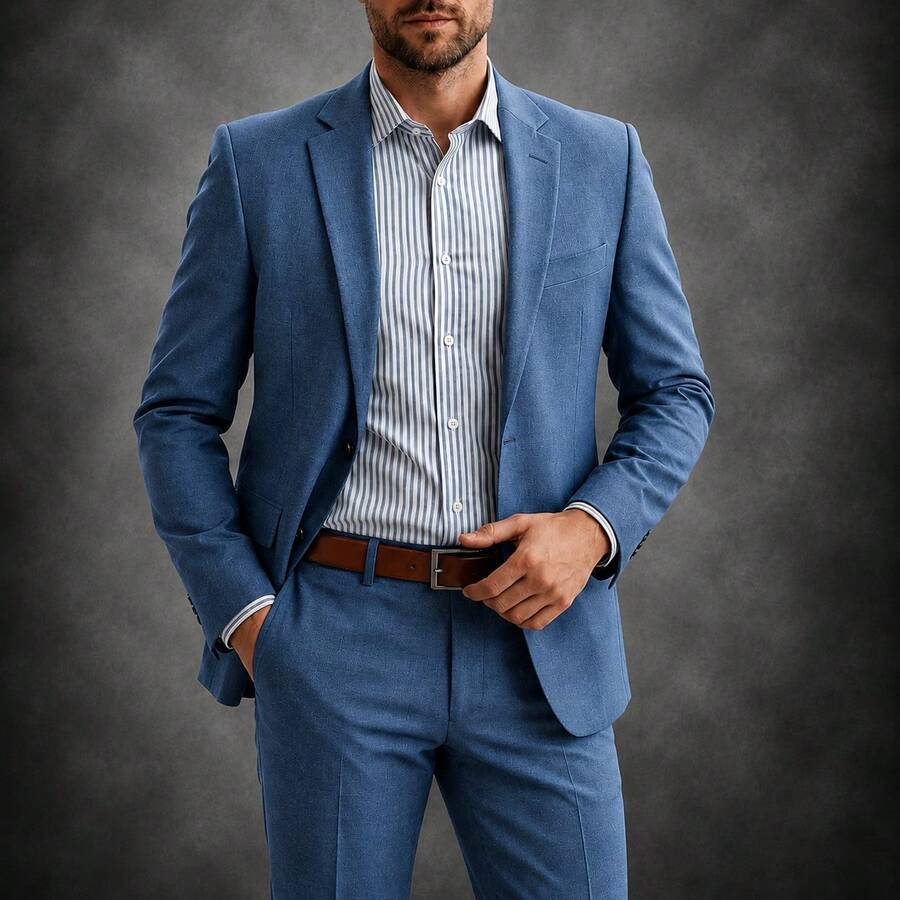 Men's Microfiber Melange Tailored Suit - 藍色 - 查看 1