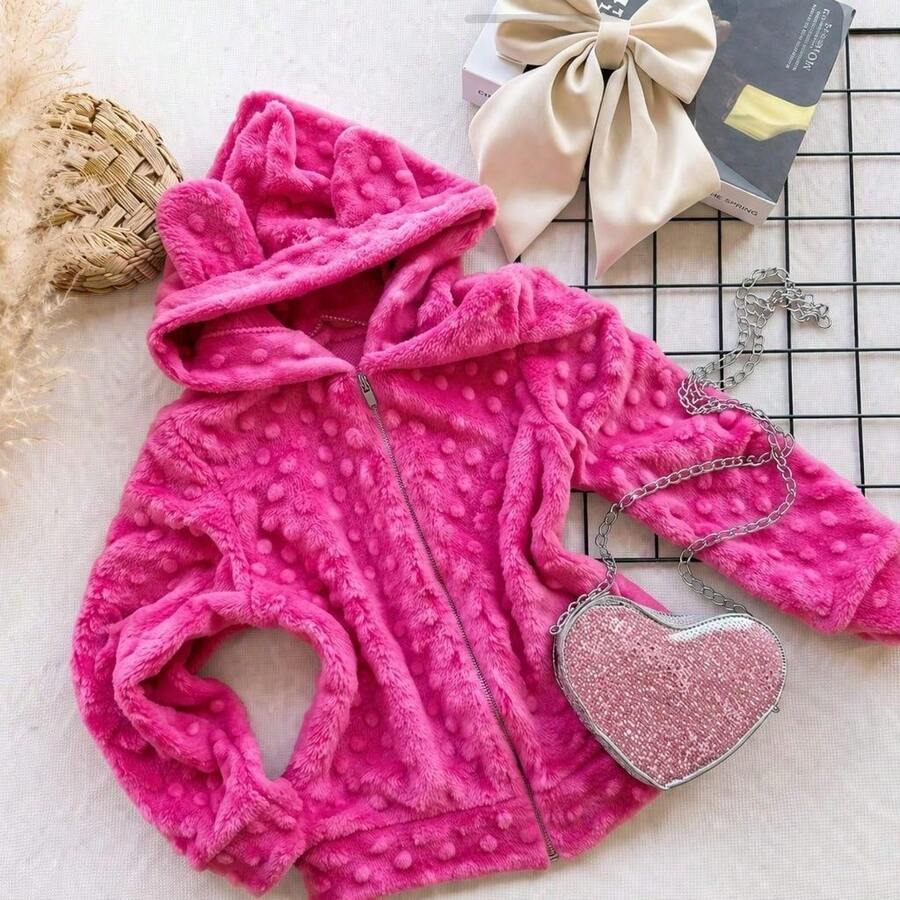 Children's Hooded Jacket With Ears - Cold Weather Fashion Blogger Autumn Winter - Rosa Fucsia - Ver 1