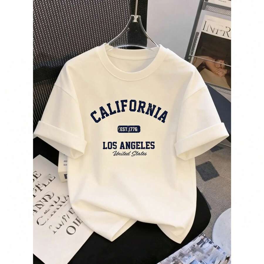 Women's Y2K-Inspired 'California' Graphic Crop Top - Slim Fit, Short Sleeves, Stretch Polyester Blend, White With Blue Lettering, Ideal For Summer And Casual Wear, Summer Tee. - 白色 - 查看 1