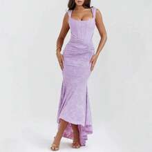 Solid Color Party Dress, Low Neck, Sleeveless, Elegant Fitted Cut, New Spring-Summer Collection For Women - Purple - View 4