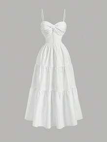 YHHSHEIN MOD Vestido con frente torcido, volantes en capas, empalmado y cintura ajustadaYHH - Blanco - Ver 1