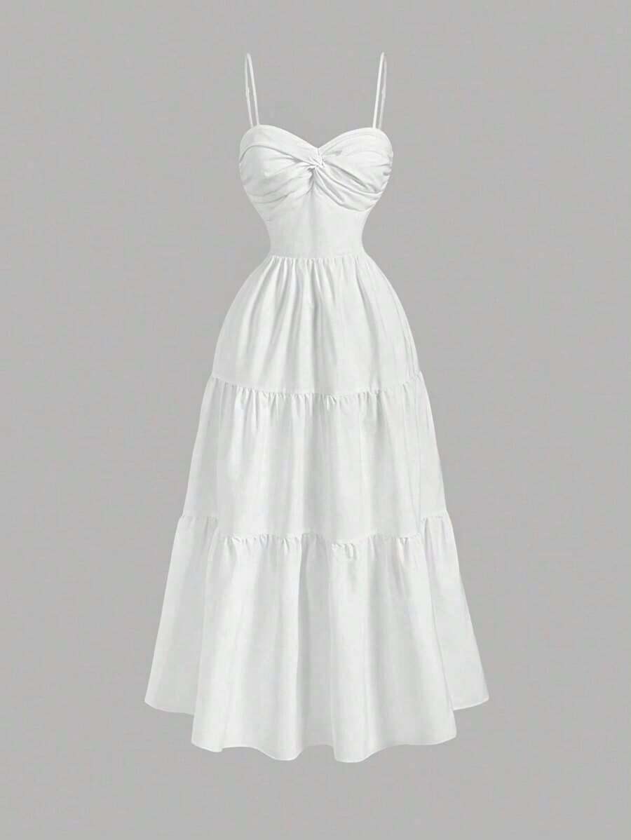 YHHSHEIN MOD Vestido con frente torcido, volantes en capas, empalmado y cintura ajustadaYHH - Blanco - Ver 1