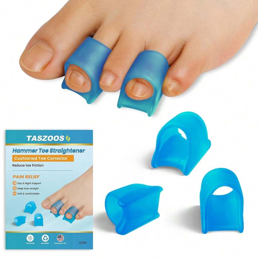 TASZOOS Hammer Toe Straightener - (6Pcs, Blue) - Gel Toe Splint Relief For Bunion, Crooked, Hammer, Broke Support - 3 Different Sizes (S_M_L) - trắng - Xem 1