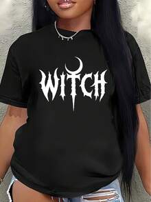 Camiseta de manga corta de poliéster con estampado de estilo gótico para mujer, ligera y duradera, adecuada para uso casual, conciertos y en casa, con diseño de patrón en la tela.women's shirts - Negro - Ver 1