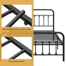 Vengarus - Marco de cama de metal de tamaño matrimonial con cabecero estructura estable soporte de listones de acero resistente almacenamiento debajo de la cama no necesita somier 14 pulgadas - Doble - Ver 5