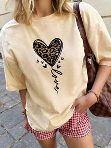 Women's Short-Sleeve Printed T-Shirt For Summer, Polyester Fabric, Multifunctional Style, Regular Fit, Weight 180 Grams, 1 Unit. 100% Cotton - 杏 - 查看 6