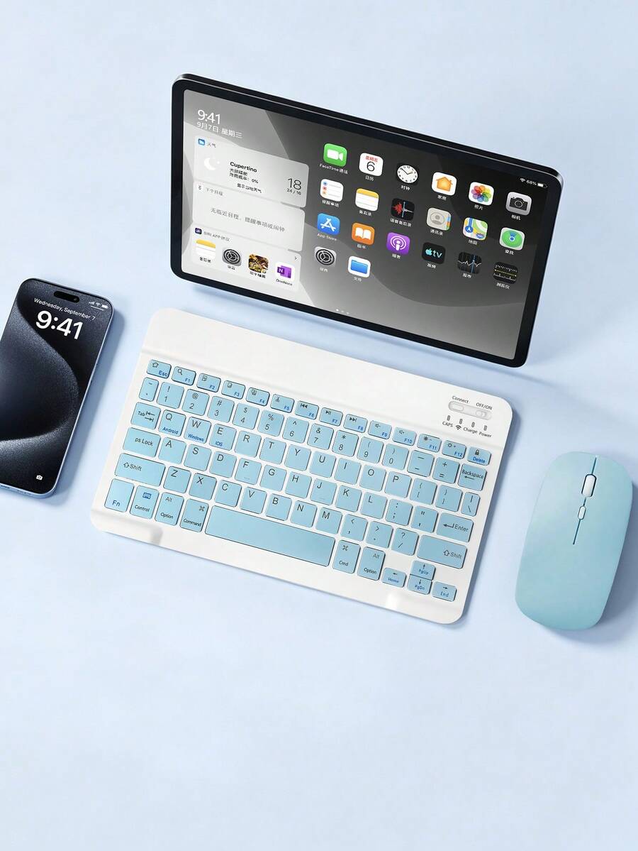 AKKHOO Wireless Keyboard & Mouse Combo Compatible With iPad - Blue - View 1