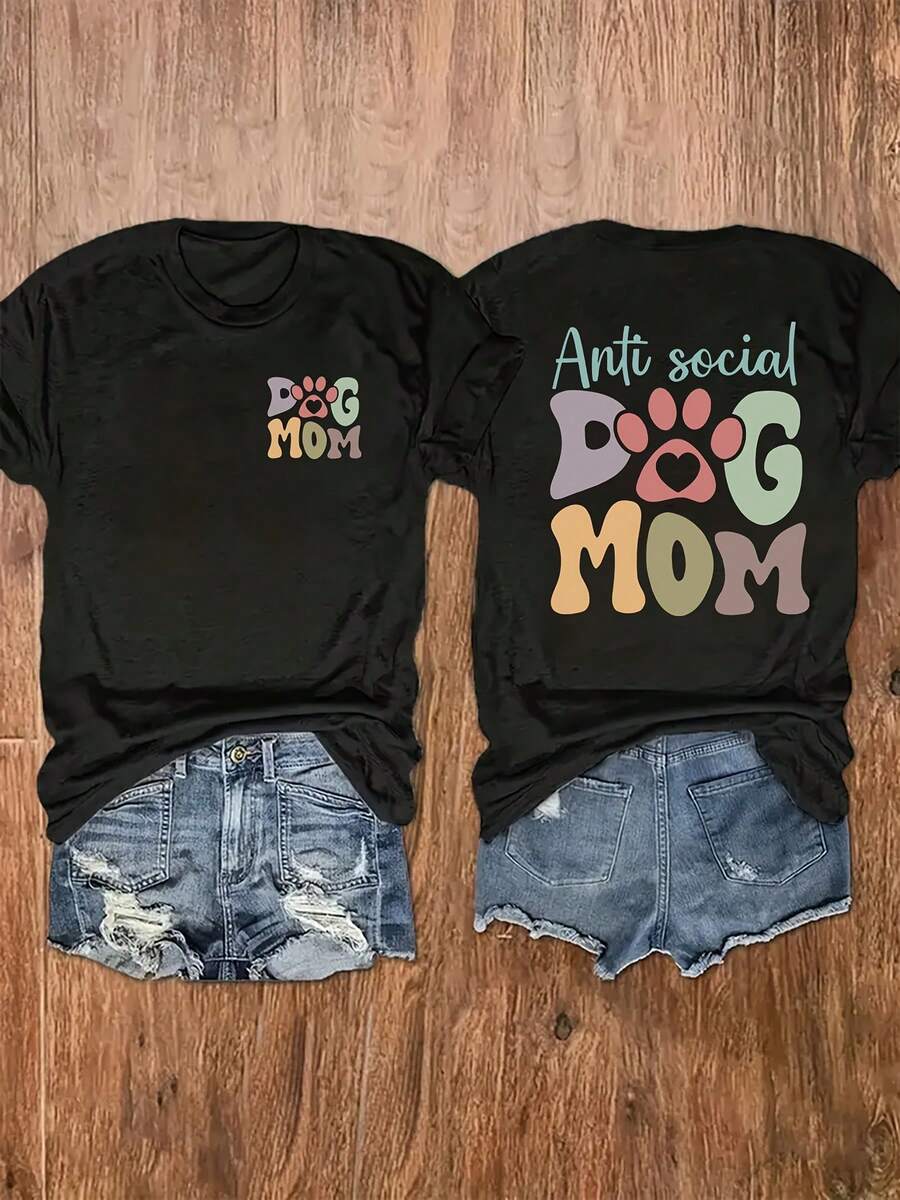 Women's Short-Sleeved T-Shirt, The Summer Best Seller, With A Modern Print - Basic And Versatile. - 黑色 - 查看 1