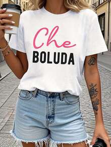 Cozy Comfy Lounge Camiseta de Mujer con la Frase "¡Oye, tonto!" en Calongués Argentino - Camiseta casual de verano de manga corta y cuello redondo con - Blanco - Ver 1