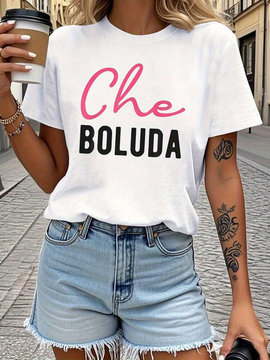 Cozy Comfy Lounge Camiseta de Mujer con la Frase "¡Oye, tonto!" en Calongués Argentino - Camiseta casual de verano de manga corta y cuello redondo con - Blanco - Ver 1