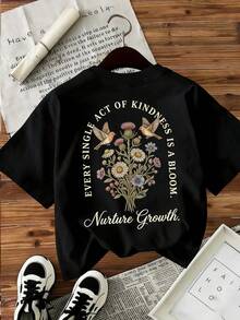 Ropa deportiva casual de una pieza para mujer, cada buena acción florece y fomenta el crecimiento, camiseta estampada para uso diario, ropa elegante para mujer, estilo: cuello redondo, manga corta, corte holgado, un regalo para usted misma/familia/amante/amigos, top de algodón transpirable, ropa casual de gimnasio que absorbe la humedad. - Negro - Ver 1