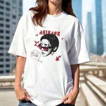 J-Hope Arirang ,  World Tour 2026, Merch T-Shirt, Bangtan 2026 Merch, BTTS Concert, P Army, Gift, Unisex T-Shirt, Unisex Urban Vintage Style, Loose Fit Short Sleeve Cotton T-Shirt With Round Neck, Blouses For Women. Casual Blouses For Ladies. - 白色 - 查看 1