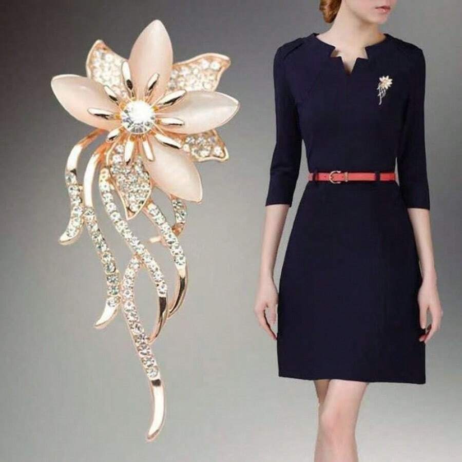 Fashionable Crystal Cat Eye Orchid Brooch, Multifunctional Clothing Accessory, Scarf Pin, Brooch - Rose Gold - View 1