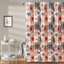 Decor - Cortina de Ducha Floral de Leah 72 Pulgadas de Ancho x 72 Pulgadas de Largo Coral y Gris Cortinas de Ducha de Tela Cortina de baño botánica de Acuarela decoración de Granja y Campo 7596821 - Coral - Ver 1