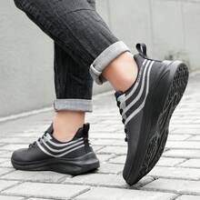 New Solid Color Casual Versatile Men Sports Shoes, Lightweight Breathable Outdoor Running Sneakers, Suitable For Commuting And Daily Wear - All Black - View 3