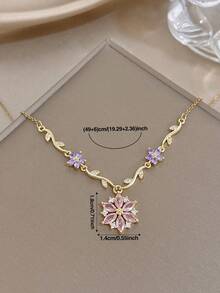 1pc 18K Gold Plated Pink Zirconia Flower Gold Necklace, Necklace And Pendant, Women's Necklace, Gold Plated Jewelry, Rose Gold Chain, Perfect For Daily Wear, Dating, Party, Vacation Season, Graduation Season, Birthday Gift, Summer Accessory, Women's Beach Accessory, Easter, Gift For Girlfriend, Bohemian Style Jewelry - Multicolor - View 8