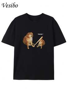 Hit Your Dog's Head! Funny T-Shirt With A Round Neck And Creative Design, Pure And  Summer Fashion, Short Sleeves, Casual Top For Everyday Wear - màu đen - Xem 1