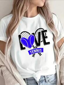 Lightweight And Durable T-Shirt With A Love For Tennis Design, Ideal For Casual Outings At Home, The Gym, Or Outdoor Activities. Perfect For Tennis Lovers And Sports Fans. - 白色 - 查看 1