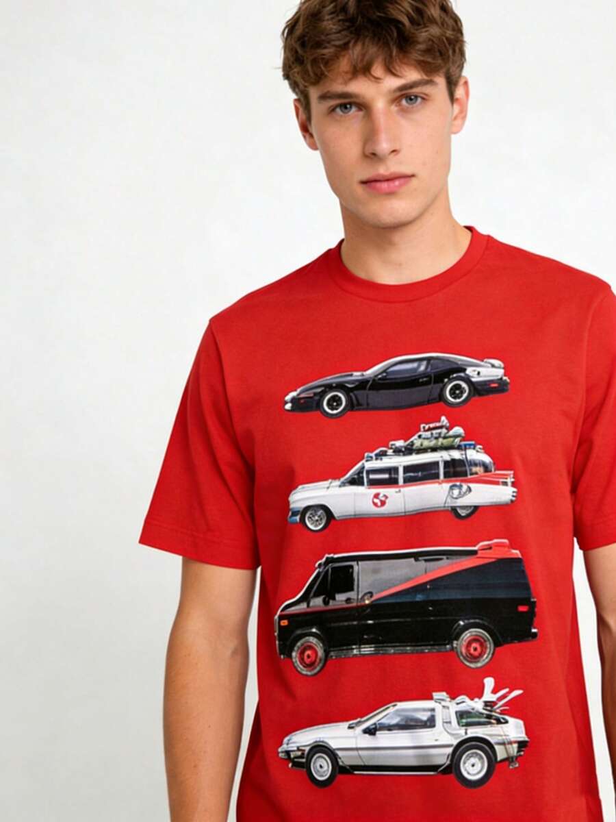 Men's T-Shirt - Vintage T-Shirt With KITT And Ghost Car Print, Crew Neck And Short Sleeves, Regular Fit, Breathable And Comfortable, Designed In A Nostalgic Urban Style, Machine Washable, Suitable For Casual Wear In All Seasons, Retro T-Shirt - 混合色 8 - 查看 1