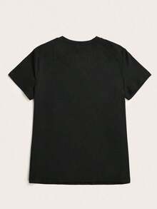 Camiseta de mujer para el verano, de cuello redondo, manga corta, con estampado de mariposa, informal y holgadaPure-Cotton - Negro - Ver 3
