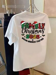 Short-Sleeved T-Shirt With Front And Back Print - Family Christmas Print,  Christmas Print - Women's T-Shirt With Spring/Summer Fashion Print, Fashion Item, Short-Sleeved T-Shirt. - 白色 - 查看 2