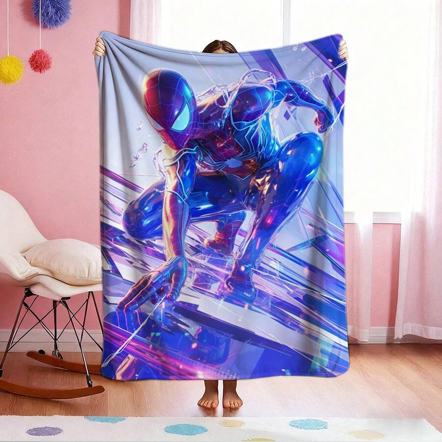 1pc S-Pider-Man Print Blanket,Retro Cartoon Style Throw Blanket,Cartoon Character Printed Blanket,All-Season Universal Nap Blanket,Character Home Decor Blanket,Modern Fashion Gift Suitable For Home Bedroom Bed Sofa Office Lunch Break Cover Picnic Blanket - Multicolor - View 1