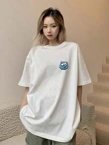 Women's Cotton T-Shirts With Round Neck, Casual Short Sleeve, Unique Design Print, New Summer Collection, Loose Fit, Slimming Top For Students, Simple T-Shirt For Everyday Wear. - White - View 1