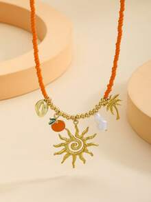 1 chiếc vòng cổ hạt cườm phong cách nhiệt đới Bohemian Y2K màu cam, đính ngọc trai giả, men tráng men, hình cây cọ mặt trời, vỏ sò màu cam, nhiều mặt dây chuyền cho phụ nữ và bé gái, thích hợp cho kỳ nghỉ biển, trang phục mùa hè, mặc hàng ngày, phong cách đường phố Hawaii, du lịch, tiệc bể bơi. - Nhiều màu - Xem 2