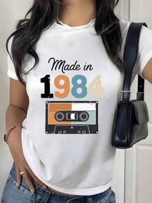 100% Cotton. Retro Ribbon Symbolizing The Nostalgia Of The 80s With Soft Colors That Evoke Memories And Youthful Freedom. Women's 100% Cotton T-Shirt With A Comfortable And Modern Cut. Women's Simple Solid Color T-Shirt, Loose And Slim Fit Casual Short Sleeve - 紅色的 - 查看 8
