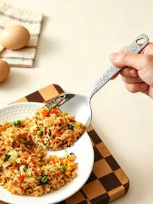 1PC/2pcs Stainless Steel Patterned Buffet Spoon, Slotted Spoon, Rice Spoon, Party/Banquet/Buffet, Dishwasher - Silver - View 3