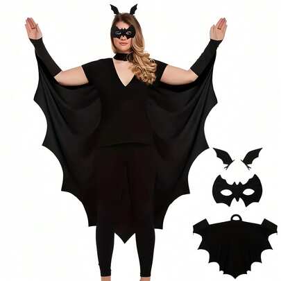 Bộ 3 món trang phục dơi, áo choàng đen cho người lớn, phù hợp cho cosplay, dạ tiệc hóa trang, phụ kiện trang phục