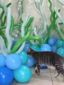 25pcs/Set DIY Deep Sea Seaweed Balloon Kit, Includes Clear Latex Balloons. Suitable For Ocean-Themed Birthday Parties, Underwater Parties, Shell And Seaweed Decorations. - View 3