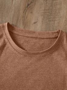 Women's Round Neck T-Shirt With Cat And Potted Plant Print. - Coklat - View 5