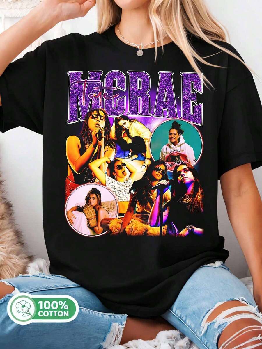 /Tate McRae Retro 90s Bootleg Tee, Pop Singer Homage Graphic T-Shirt - Black - View 1
