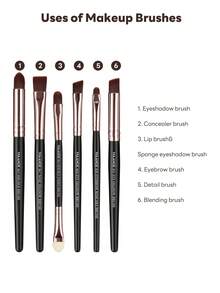 MAANGE Set de 6 piezas de brochas profesionales para cejas, herramientas de maquillaje, material de fibra suave, adecuado para brochas de sombra de ojos, delineador de ojos, cepillo de cejas, portátil y fácil de viajar, gran regalo para mujeres y niñas - Multicolor - Ver 5