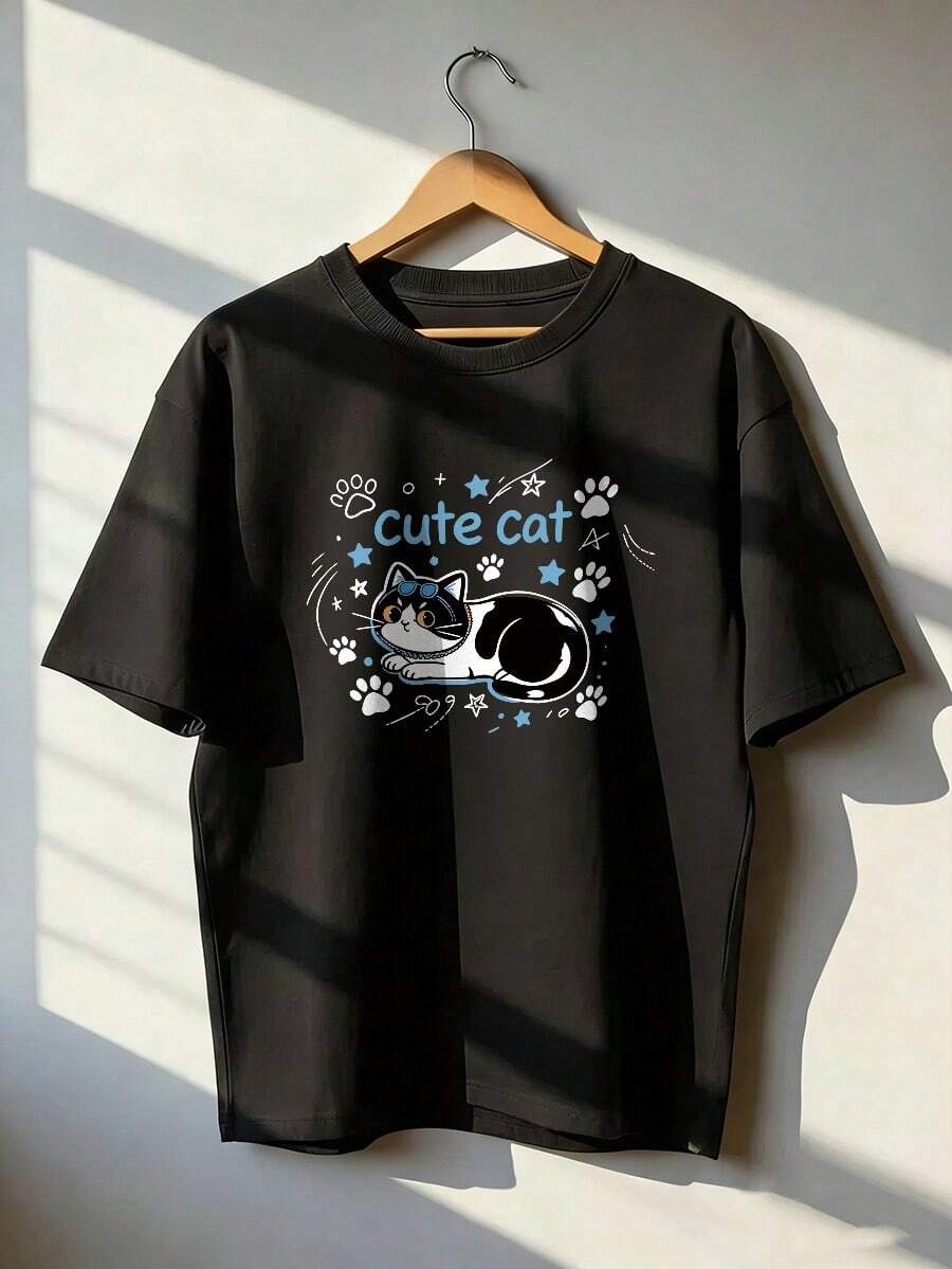 Cute And Kawaii Style Short-Sleeve T-Shirt, Fashionable Short-Sleeve T-Shirt For Spring And Summer 2026, Made In Mexico, 180 Grams. Cartoon Print, Couple Design, Suitable For Indoor Or Outdoor Wear. Crew Neck, Unisex, Ideal For Office And Leisure. One-Piece Pack. - BK-P631577SLNDXZGY594 - 查看 1